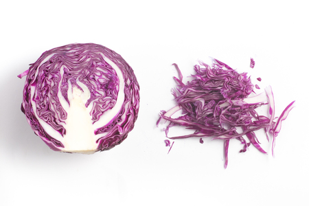 Sliced and Diced Purple Cabbage isolated on white backgroundの写真素材