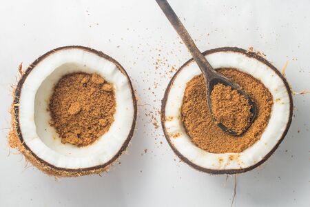 Coconut Sugar on white background. Low Glycemic Indexの写真素材