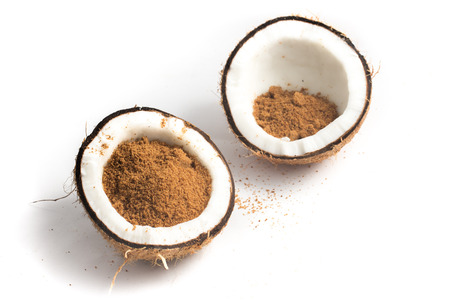 Coconut Sugar on white background. Low Glycemic Indexの写真素材