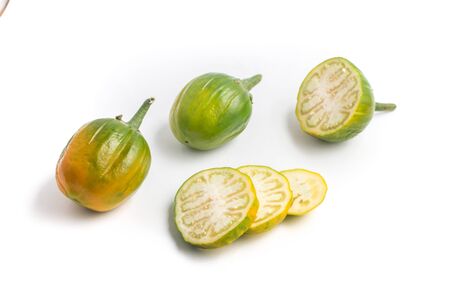 African Eggplant. Brazilian Jilo isolated on white backgroundの写真素材