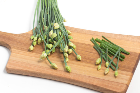 Garlic Chives Flower. Nira Sliced isolated on white background