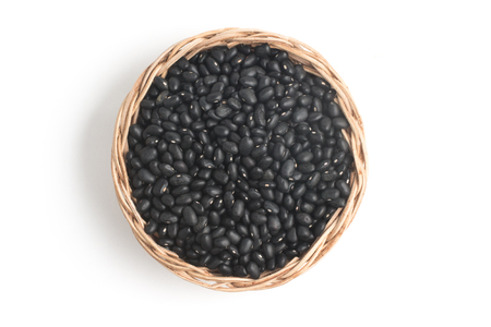Black KIdney Beans into basket isolated on white backgroundの写真素材