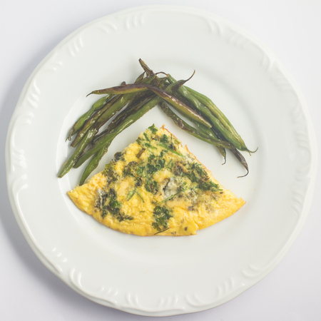 Beans Pod with Omelet on white backgroundの写真素材