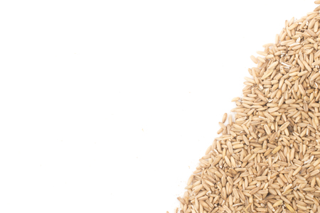 Raw wholegrain oats frame isolated on white backgroundの写真素材