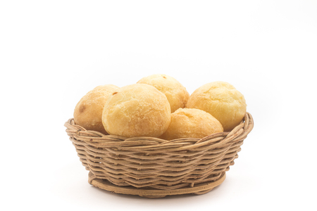 Brazilian Minas Cheese Bread in a basket bowl isolatedの写真素材
