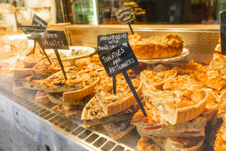 Chicken pot pie in the showcase in Paris, France, Europeの写真素材