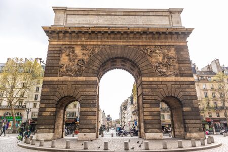 Paris, France - APRIL 8, 2019: City architecture details. Cozy Street. Metro. Cityscape of Paris, Franceのeditorial素材