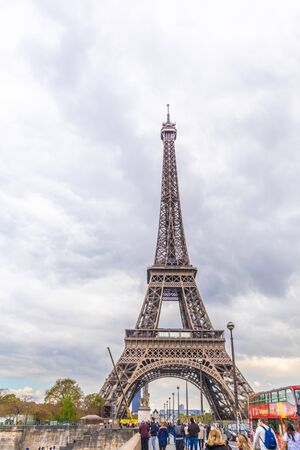 Paris, France - APRIL 9, 2019: Eifel tower on a cloudy day. Paris, France.のeditorial素材