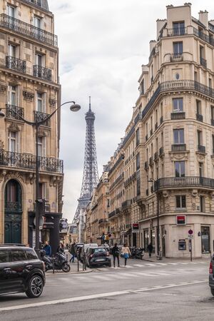 Paris, France - APRIL 9, 2019: Eifel tower seen from a different angle, Paris, Franceのeditorial素材