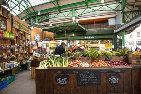 London, England - APRIL 2, 2019:Stalls at the Borough Market in Southwark, London, UKのeditorial素材
