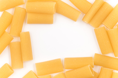 Raw Rigatone Frame isolated on white backgroundの写真素材