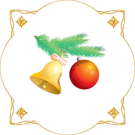 christmas fir-tree toys ball and bellのイラスト素材
