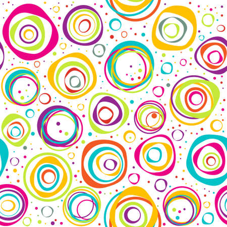 Seamless pattern with multicolored circles and dots on white backgroundのイラスト素材