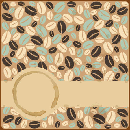 Grunge retro vintage card with stains and coffee beans on a grunge backgroundのイラスト素材