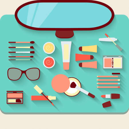 Dressing table with cosmetics. Top view. Vector illustrationのイラスト素材
