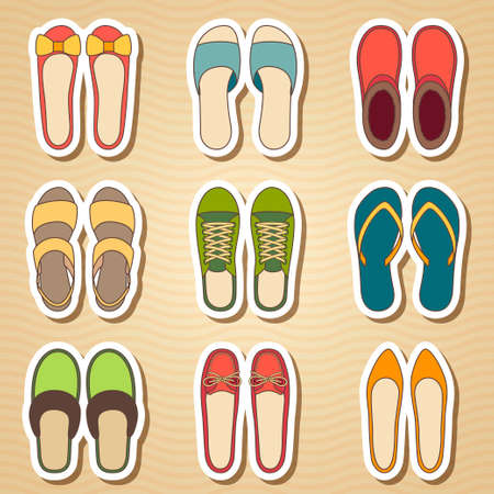 Set of nine woman shoes icon. Vector illustrationのイラスト素材