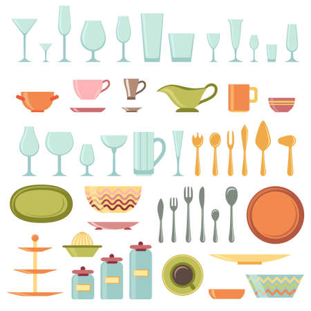 Kitchen utensils and cookware icons set, cooking tools and kitchenware equipmentのイラスト素材