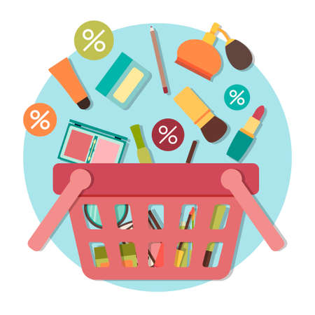Cosmetic products going down into basket. Vector illustrationのイラスト素材