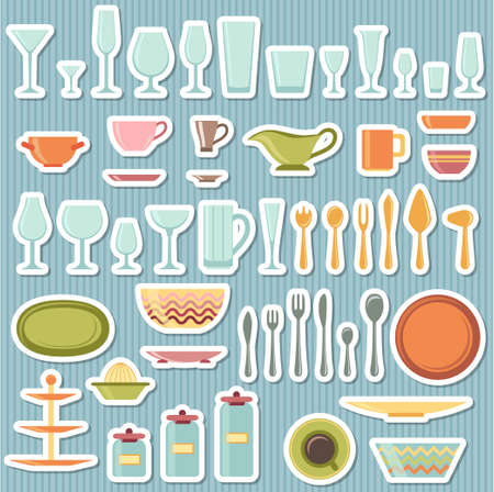 Kitchen utensils and cookware icons set, cooking tools and kitchenware equipmentのイラスト素材