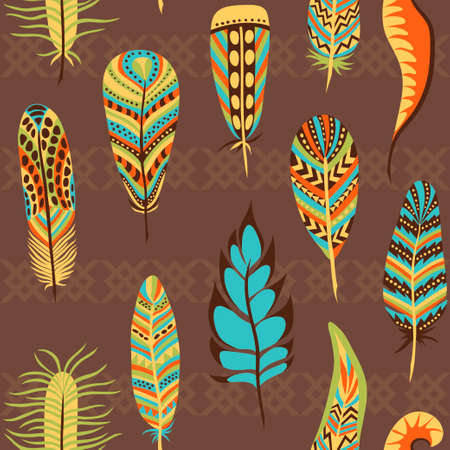 Ethnic seamless pattern with colorful feathers. Vector illustrationのイラスト素材