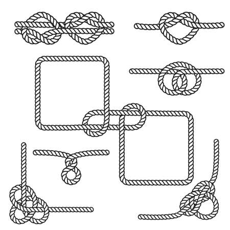 Set of nautical rope knots, corners and framesのイラスト素材