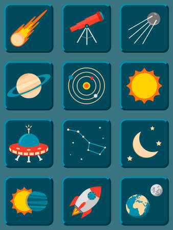 Vector collection of colorful flat astronomy and space iconsのイラスト素材