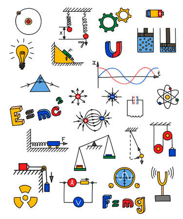 Hand drawn multicolored physics icon. Vector illustrationのイラスト素材