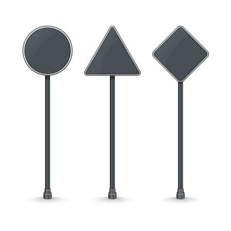 Blank black traffic road signs on white background. Vector illustrationのイラスト素材