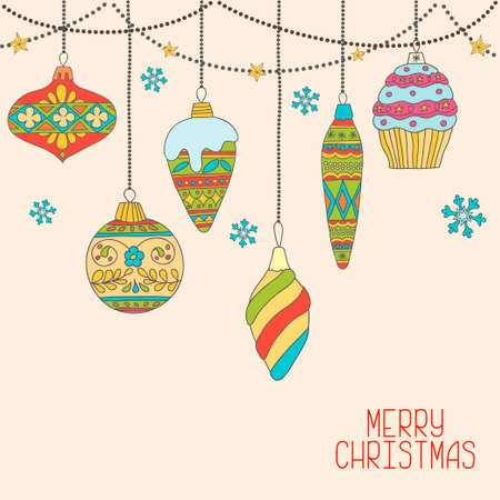 Vector Christmas decorations. Hand drawn tree ballsのイラスト素材