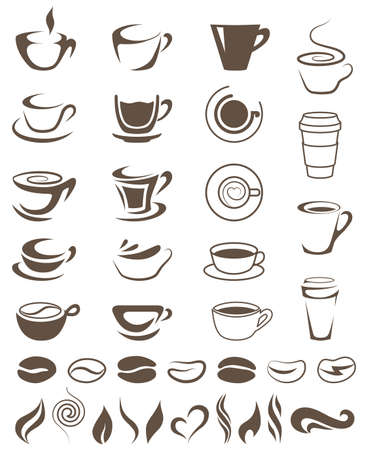 Coffee Cups, Beans and Steam Shapes Template For Logos . Coffee and Tea logo. Set of Vector Coffee Elements and Accessoriesの写真素材