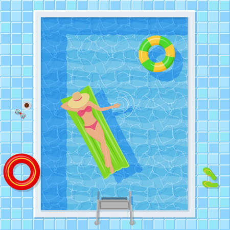 Swimming Pool With Woman. Top Viewのイラスト素材