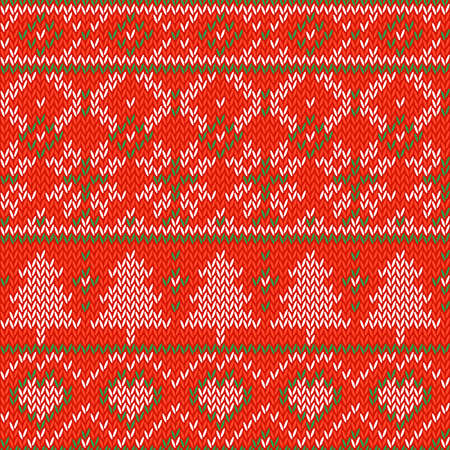 Knitted Christmas background. Seamless pattern. Nordic background with heart, snowflake, ornaments, tree. Seamless Knitting Patternの写真素材