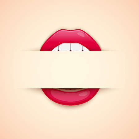 Makeup artist business card. Template with red lips print and blank space fot text. Vector illustrationのイラスト素材