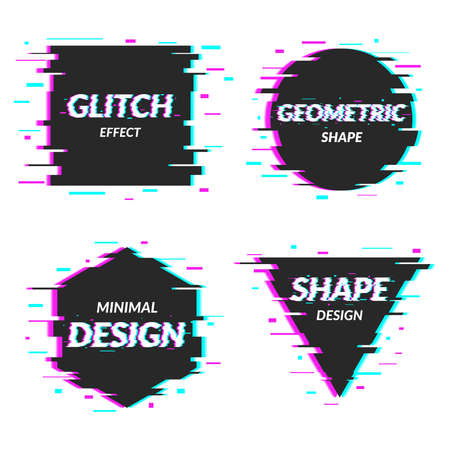 Set of abstract minimal template design in geometric glitch style. Trendy abstract covers. Futuristic design posters. Vector illustrationのイラスト素材