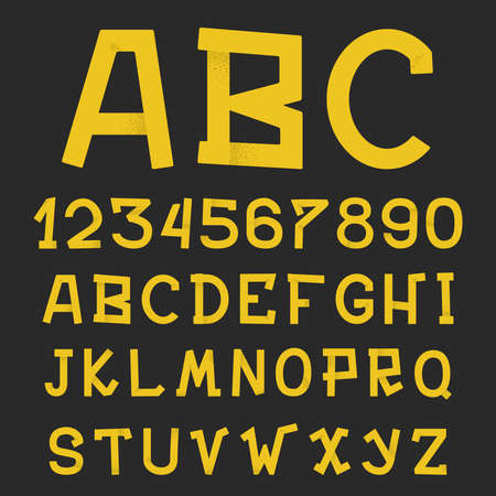 Textured grunge alphabet. Hand drawn letters with textures. Letters and numbers setのイラスト素材