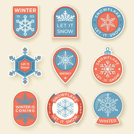 Winter labels and badges elements. Set of Christmas and holidays objects and symbols. Collection of...