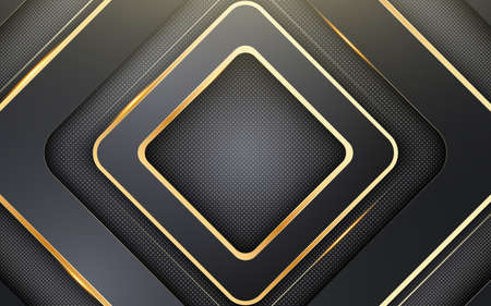 Black and gold paper cut background. Abstract background with black rhombus and shimmering glitter...