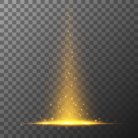 Festive flare tail. Rays, stars and sparkles with bokeh. Transparent light effect. Magic fairy stardust with yellow sparkles, shiny star lightのイラスト素材