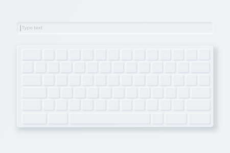 White virtual keyboard. Mockup light keyboard in neumorphic style. Compact virtual keypad for electronic gadgetのイラスト素材