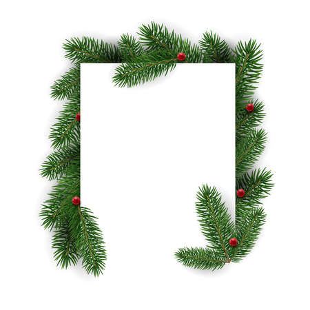 Christmas wreath made of fir branches. Festive circle frame with place for text. New Year decorのイラスト素材