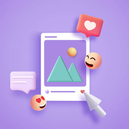 Realistic 3d chat bubbles with smiling faces. Interaction between people through social networks....