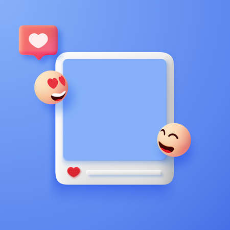 Realistic 3d social media with smiling faces. Interaction between people through social networks. Media interface concept in pastel colorsのイラスト素材