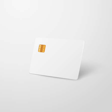 Realistic blank plastic credit card. Bank card with chip. Shopping discount plastic card. Template white card for financeのイラスト素材