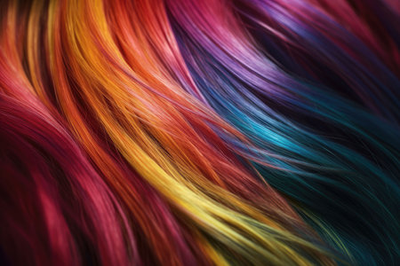 Beautiful rainbow hair background. Healthy smooth shiny hair. Generative AI illustrationの素材