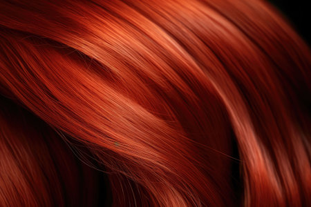 Beautiful red hair background. Healthy smooth shiny hair. Generative AI illustrationの素材