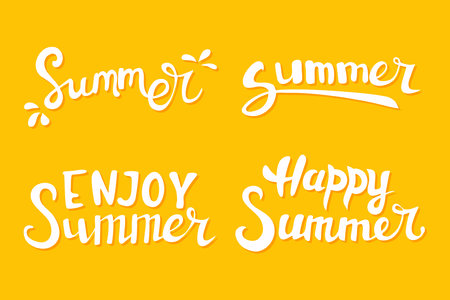Handwritten lettering compositions of summer. Summer lettering phrasesのイラスト素材