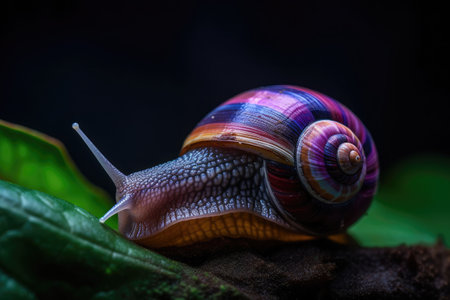 A slow grape snail crawls in the forest. Bokeh in the background. Generative AI illustrationの素材