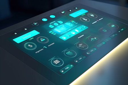 Smart home control panel. Concept of a smart home and mobile application for managing smart devices at home. Generative AI illustrationの素材
