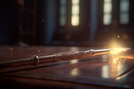 Magic wand with sparkle. Miracle magical stick wizard tool. Generative AI illustrationの素材