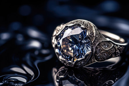 Close up diamond ring jewelry. A diamond engagement ring. Generative AI illustrationの素材